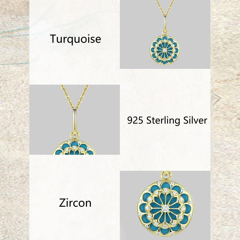 925 Sterling Silver Round Turquoise Zircon Protection Strength Necklace Pendant - Image 8