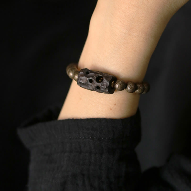 Tibet Ebony Wood Copper Peace Balance Beaded Bracelet - Image 5