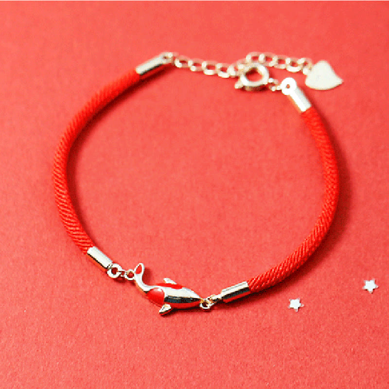 Copper Koi Fish Wealth Necklace Pendant Red Rope Bracelet Earrings Set - Image 4