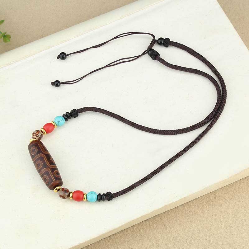 Tibetan Nine-Eye Dzi Bead Three-eyed Dzi Bead Protection String Necklaces Pendant - Image 12