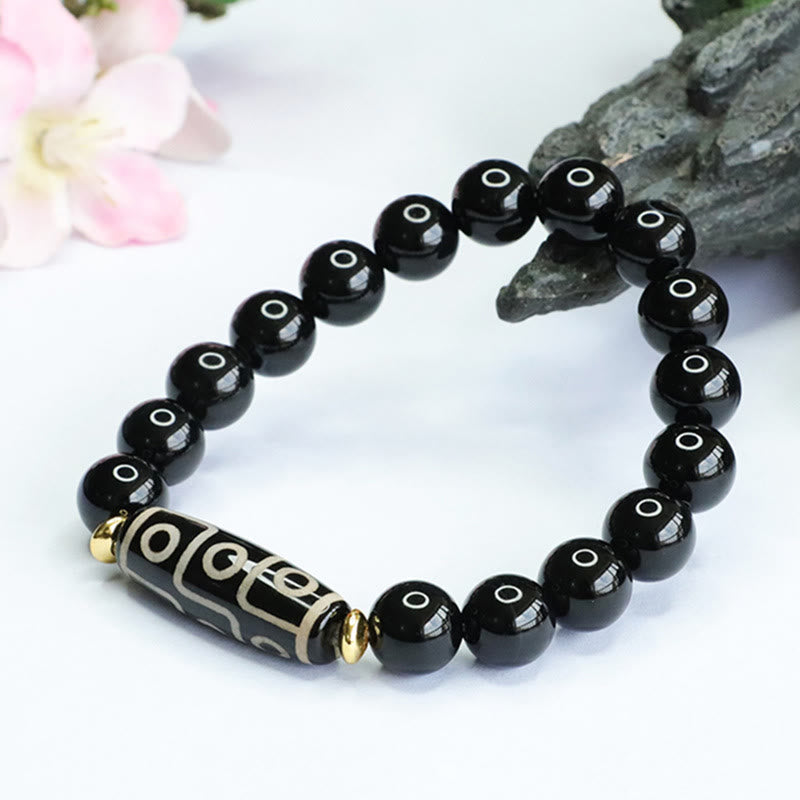 Tibetan Nine-Eye Dzi Bead Black Onyx Power Bracelet - Image 4