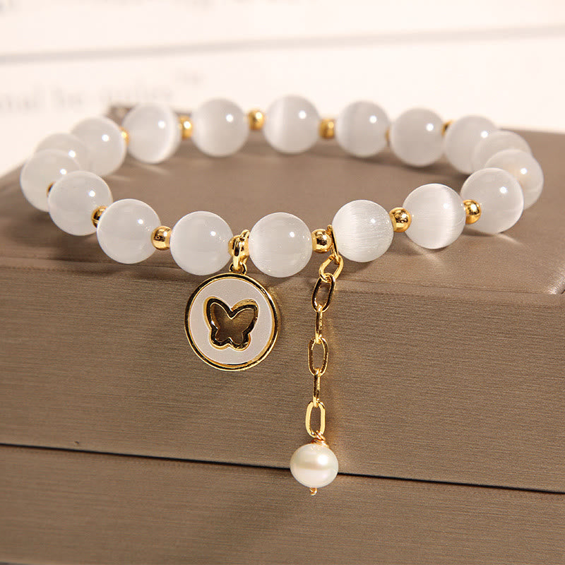 Cat's Eye Butterfly Charm Love Bracelet - Image 4