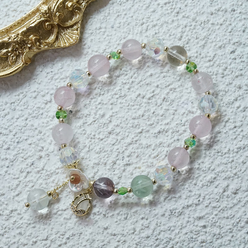 Strawberry Quartz Rutilated Quartz Fluorite Flower Healing Bracelet - Image 25