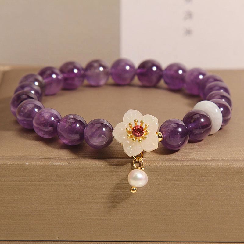 Natural Amethyst White Agate Pearl Charm Balance Bracelet