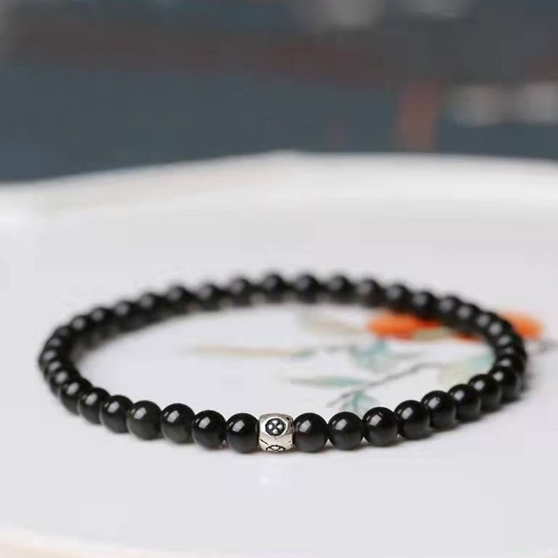 Natural Black Obsidian Smoky Quartz Purification Strength Bracelet