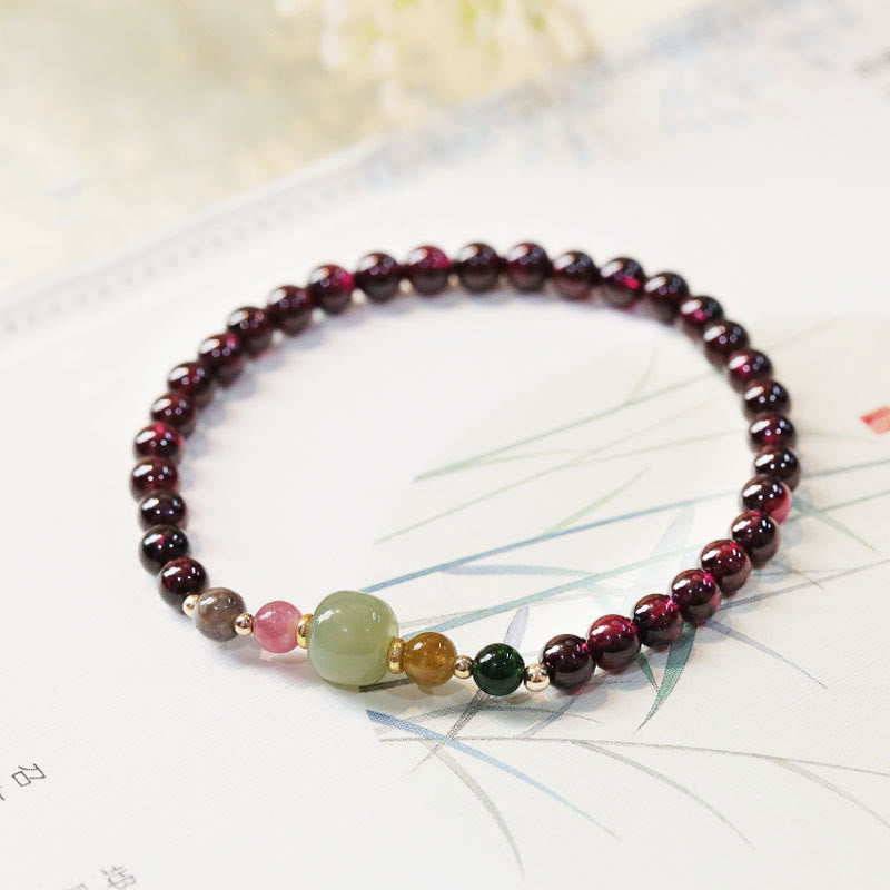 Natural Garnet Hetian Jade Tourmaline Bead Passion Bracelet