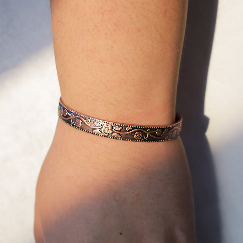 Floral Magnetic Copper Adjustable Cuff Bracelet Bangle - Image 3
