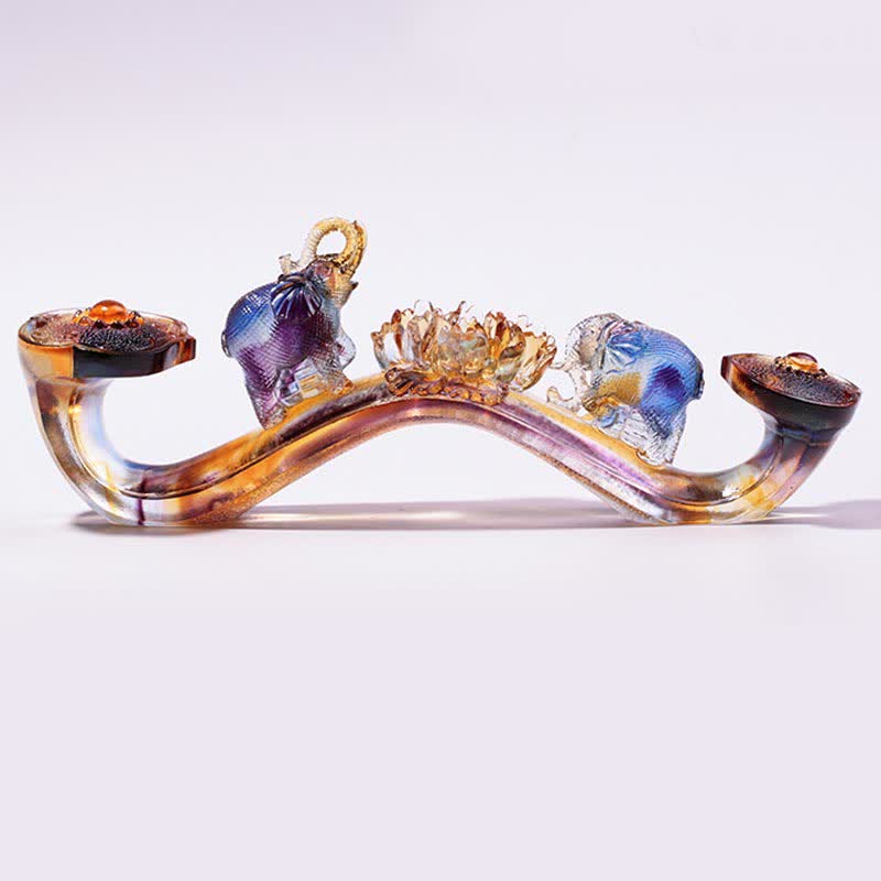 Handmade Liuli Crystal Ruyi Elephant Art Piece Home Decoration With Crystal Base - Image 4