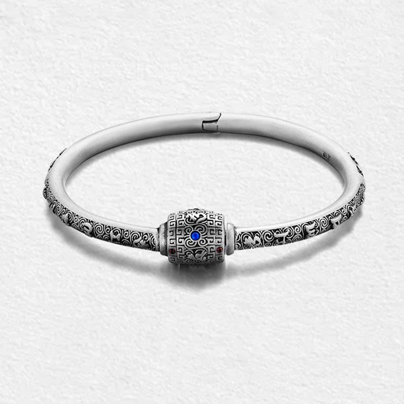 990 Sterling Silver Tibetan Auspicious Clouds Om Mani Padme Hum Engraved Creativity Bracelet Bangle - Image 11