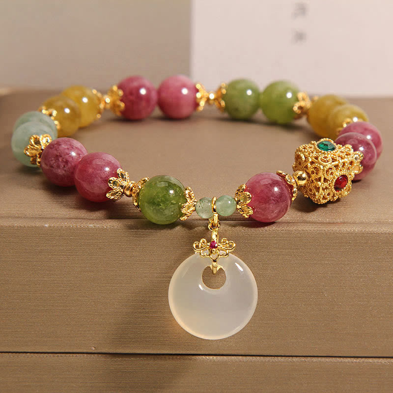 Colorful Tourmaline Peace Buckle Charm Wisdom Bracelet