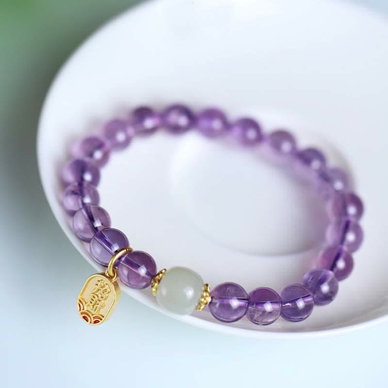 Natural Amethyst Crystal Hetian Jade Healing Charm Bracelet - Image 7