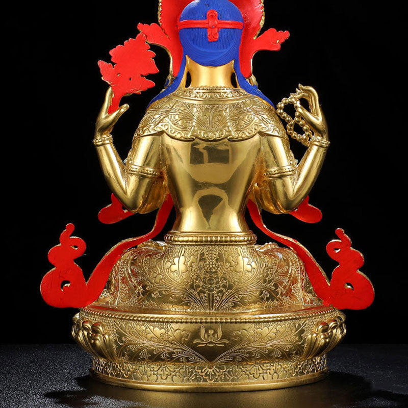 Chenrezig Four-armed Avalokitesvara Protection Copper Gold Plated Statue Decoration - Image 12