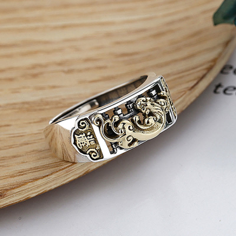 925 Sterling Silver PiXiu Luck Wealth Adjustable Ring - Image 6