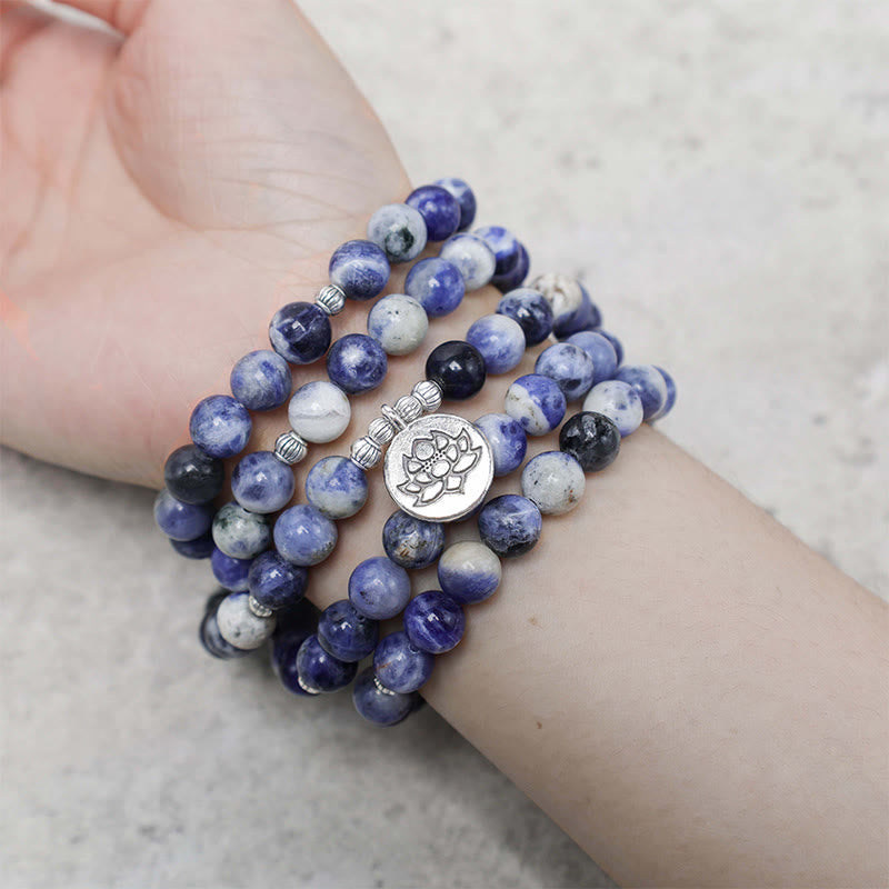 Natural Blue Aventurine Lotus Peace Necklace Bracelet - Image 4