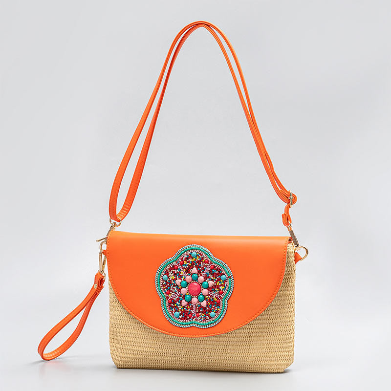 Hamsa Elephant Flower Straw Woven Crossbody Bag Shoulder Bag Handbag - Image 15