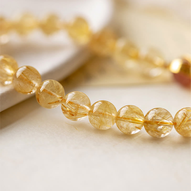Golden Rutilated Quartz Strawberry Quartz Star Protection Bracelet - Image 4