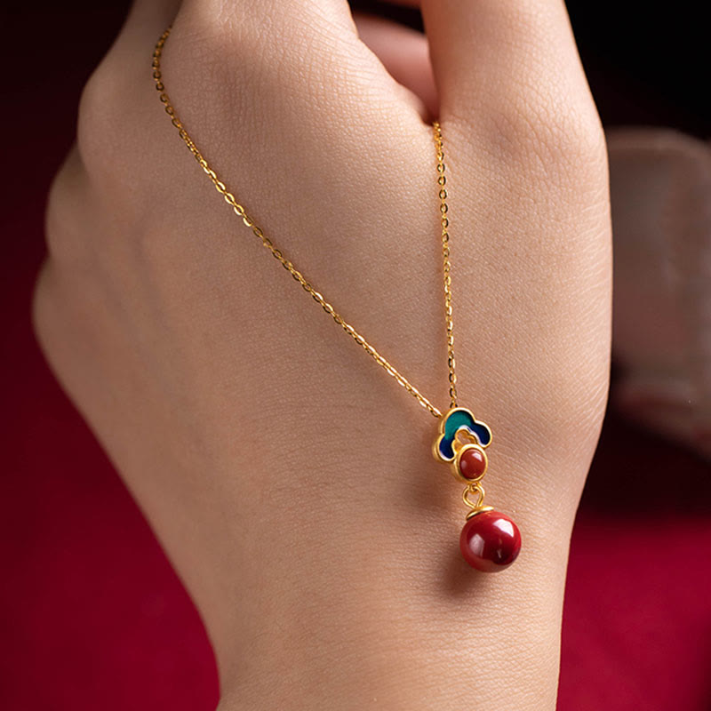 925 Sterling Silver Plated Gold Cinnabar Red Agate Blessing Necklace Pendant Earrings Ring Set - Image 4