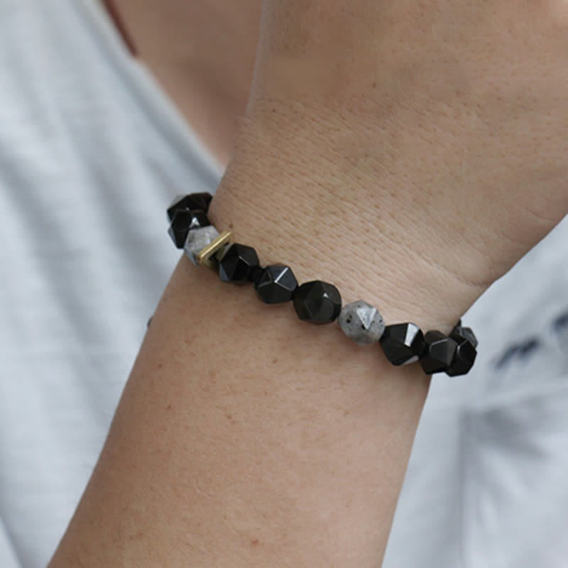 Black Obsidian Black Glitter Stone Purification Bracelet - Image 5