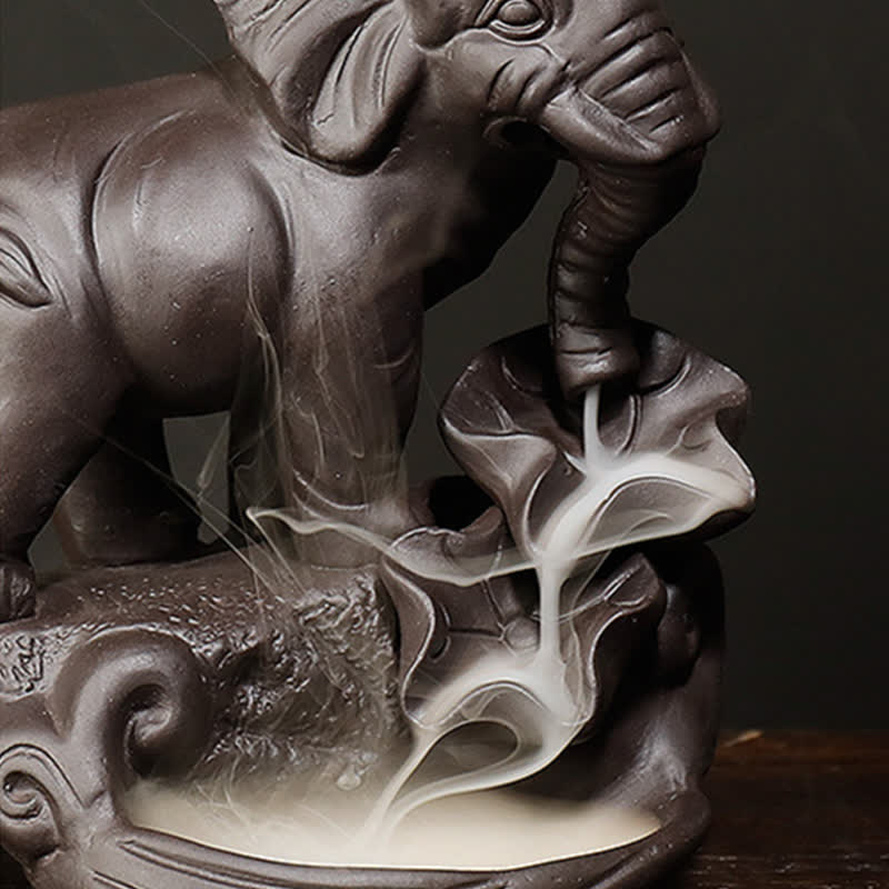 Tibetan Elephant Purple Clay Backflow Smoke Fountain Peace Healing Incense Burner Decoration - Image 15