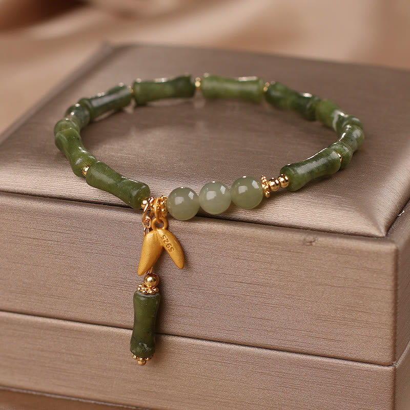 Green Bamboo Jade Leaf Pattern Wealth Luck Bracelet - Image 6