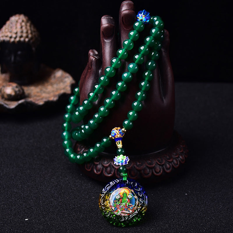108 Mala Beads Natural Green Agate Bodhisattva Green Tara Manifestation Charm Bracelet - Image 3