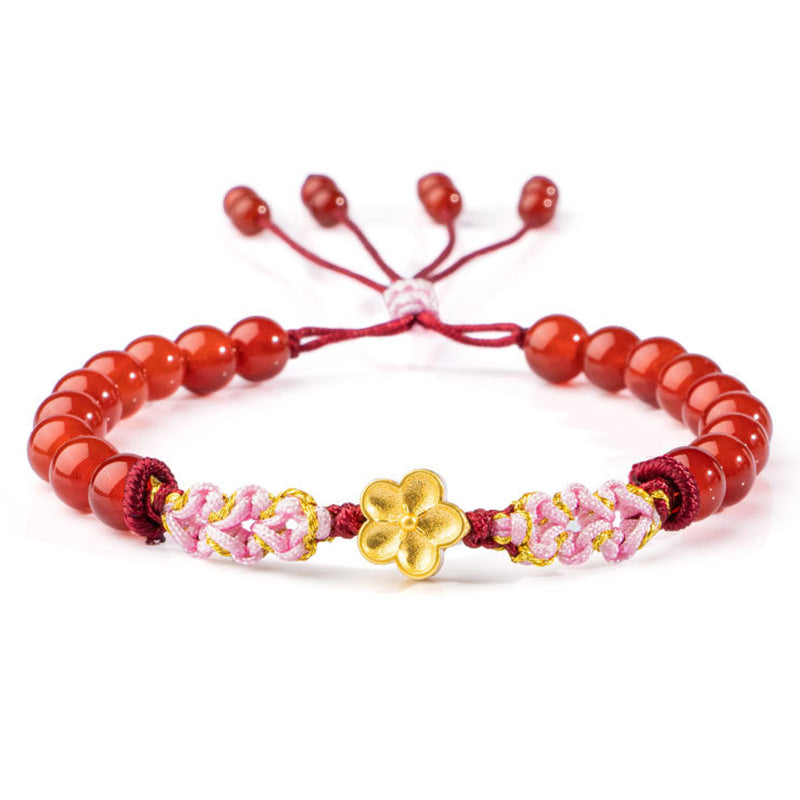 999 Sterling Silver Natural Red Agate Pink Crystal Cherry blossom Bracelet - Image 8