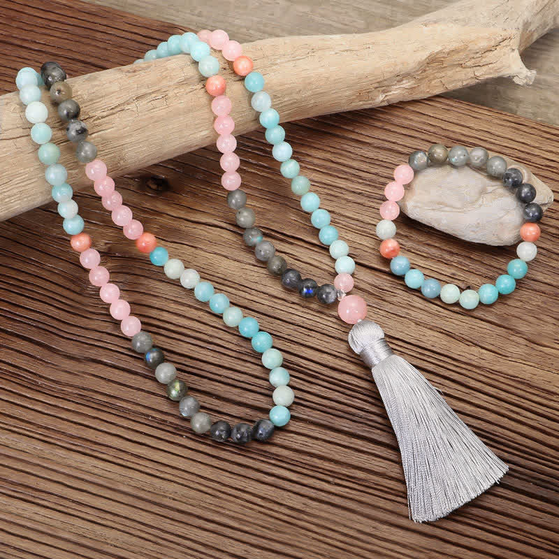 108 Mala Beads Amazonite Black Glitter Stone Positive Tassel Bracelet (Extra 30% Off | USE CODE: FS30) - Image 4