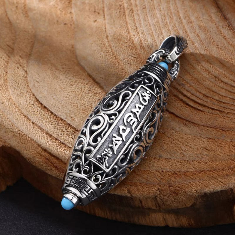 Tibetan Om Mani Padme Hum Nine-Eye Dzi Bead Pattern Peace Purity Rotatable Necklace Pendant - Image 5