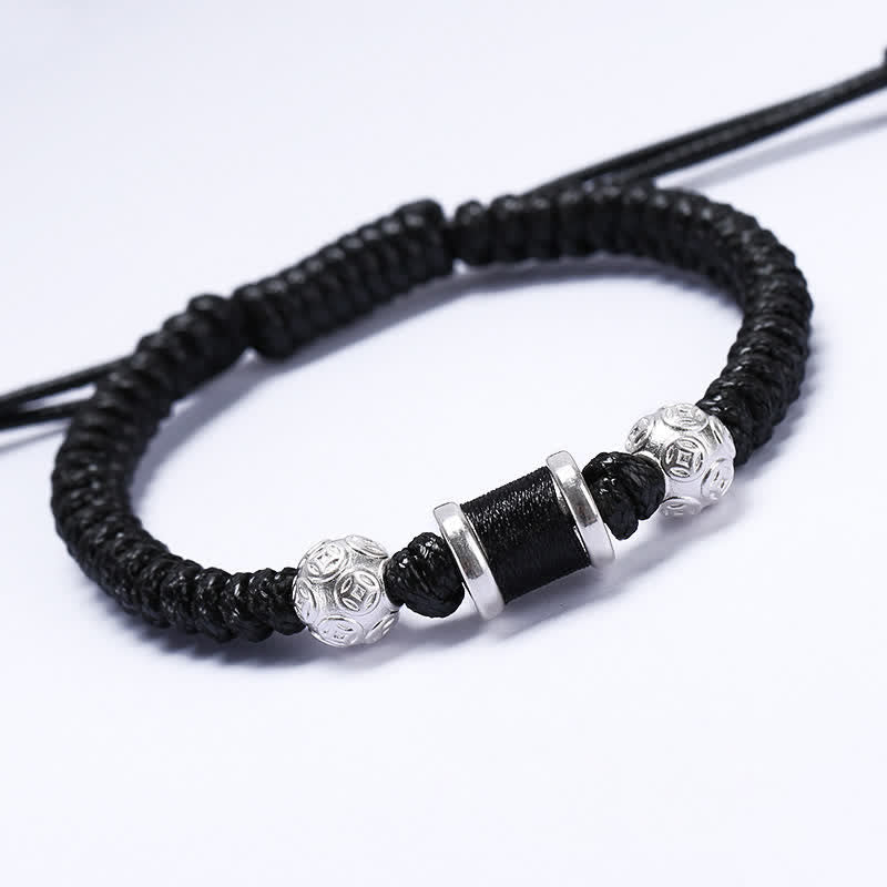 999 Sterling Silver Copper Coin Bead Copper Balance Braided String Bracelet - Image 5