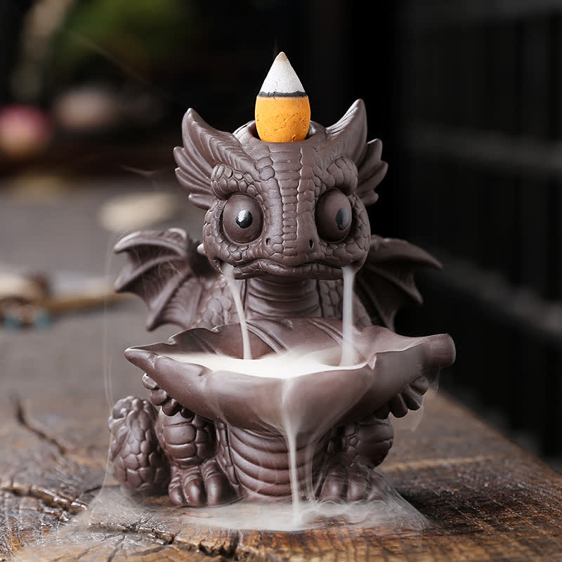 Lovely Dinosaur Purple Clay Backflow Smoke Fountain Healing Incense Burner Decoration - Image 6