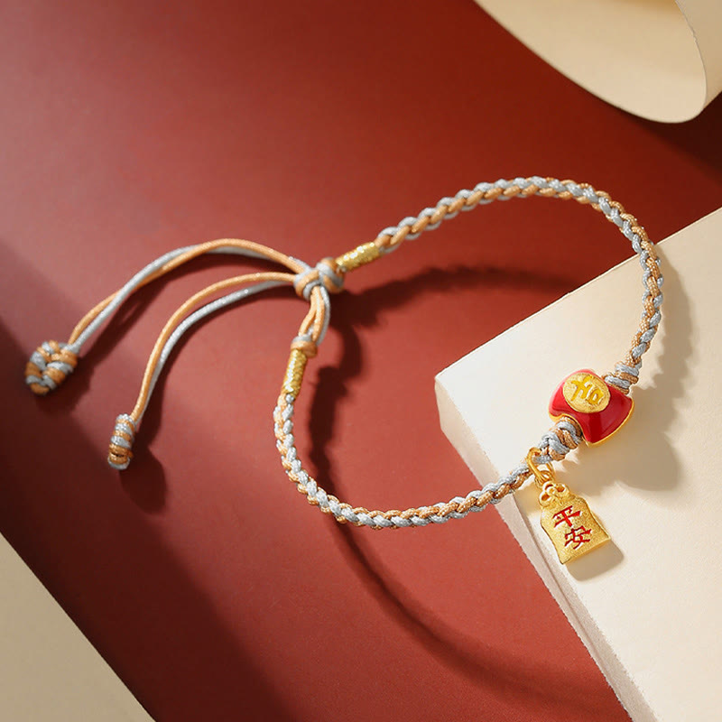 925 Sterling Silver Handmade Auspicious Chinese Character Blessing Braided String Bracelet - Image 6