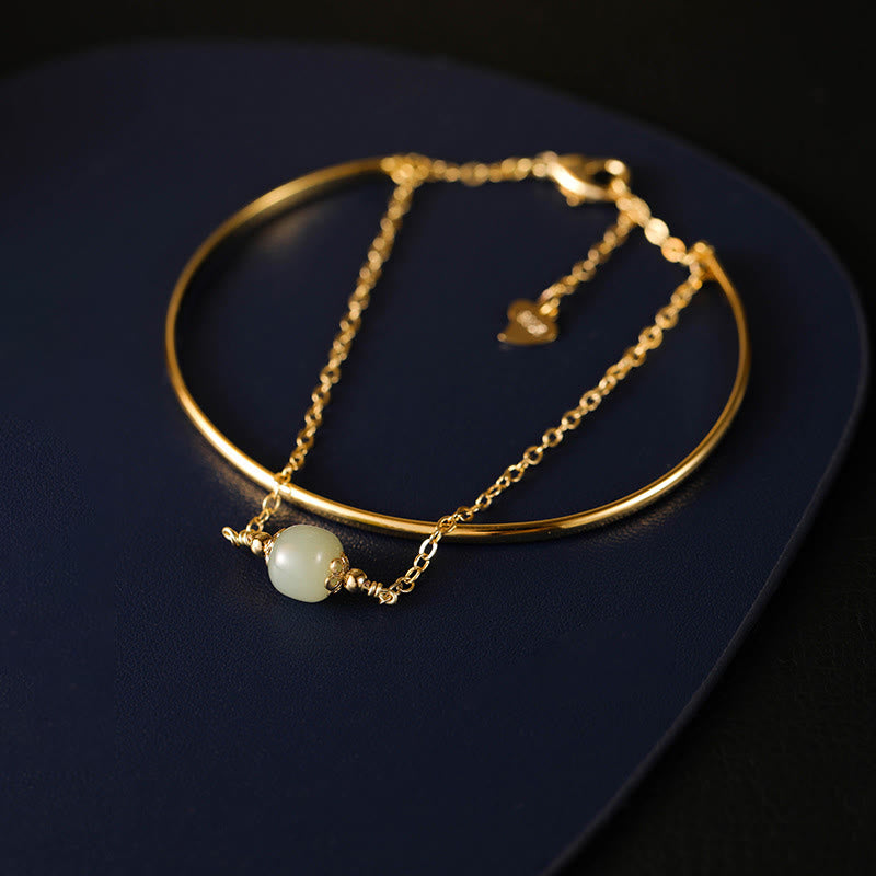 Copper Plated Gold Hetian Jade Bead Luck Double Layer Bracelet Bangle - Image 16