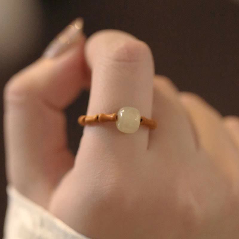 Hetian Jade Beaded Bamboo Prosperity Luck Ring - Image 4