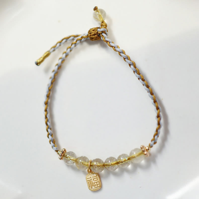 925 Sterling Silver Natural Jade Gourd Rutilated Quartz Fu Character Luck Braid Bracelet - Image 8