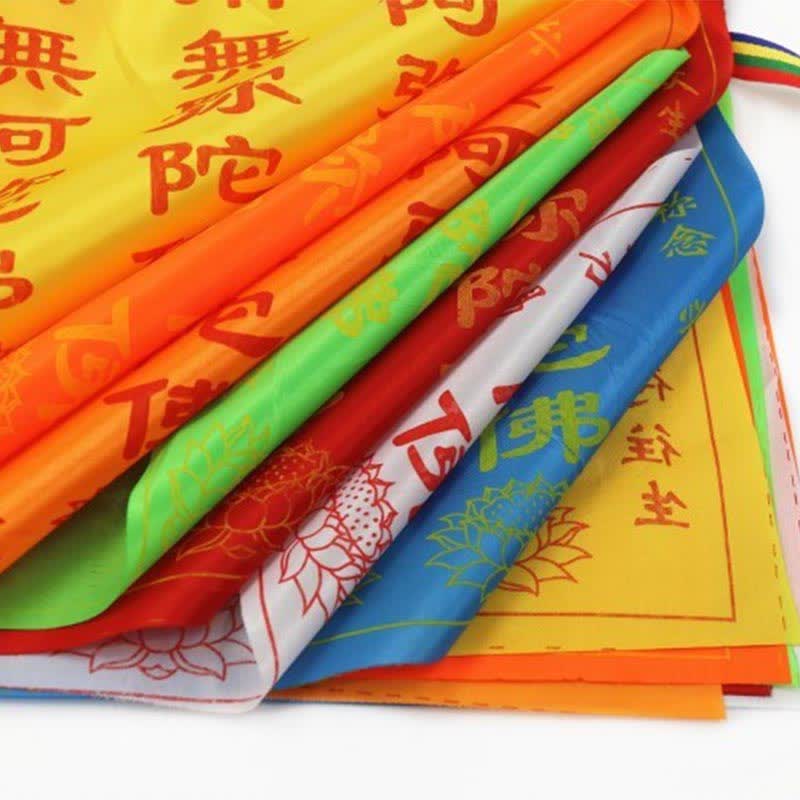 Tibetan 7 Colors Windhorse Letter Auspicious Lotus Outdoor 21 Pcs Prayer Flag - Image 15