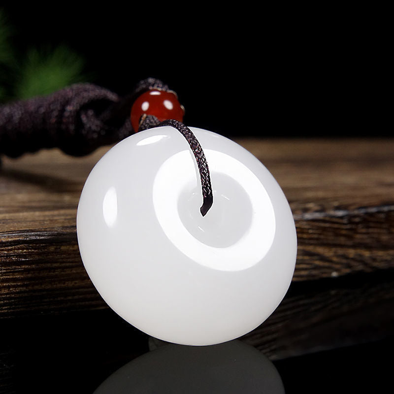 Round Hetian White Jade Peace Buckle Blessing Necklace Pendant - Image 5