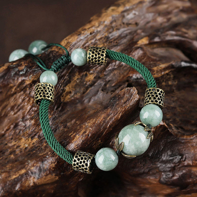 Handmade Green Rope Luck Jade Bead Prosperity Bracelet