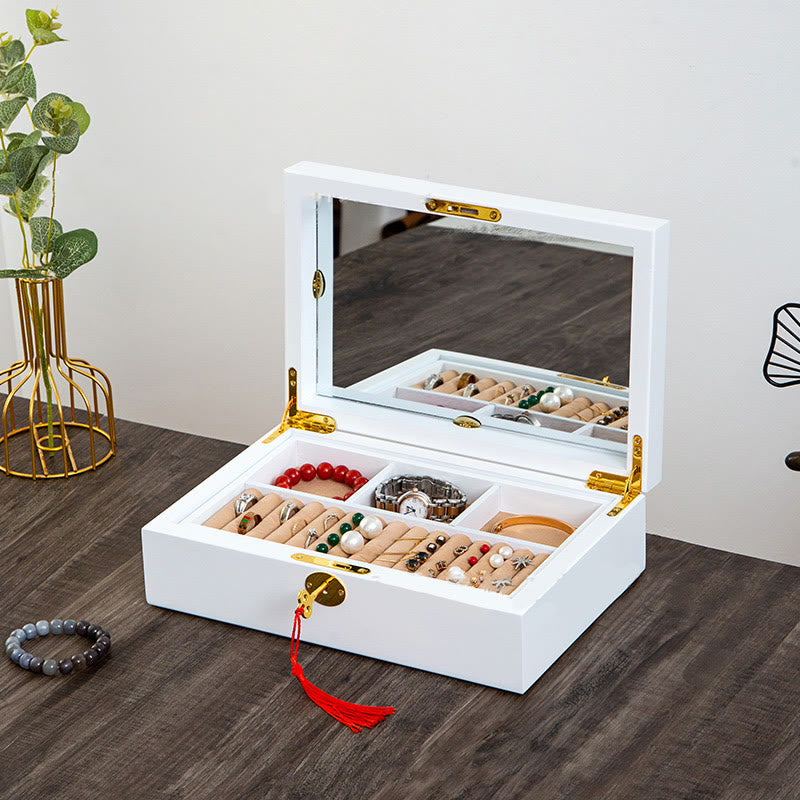 Vintage Wooden Jewelry Box Two-Layer Solid Wood Jewelry Storage Box - Image 31