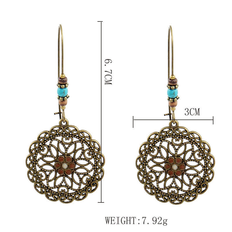 Round Flower Design Luck Dangle Drop Earrings - Image 9