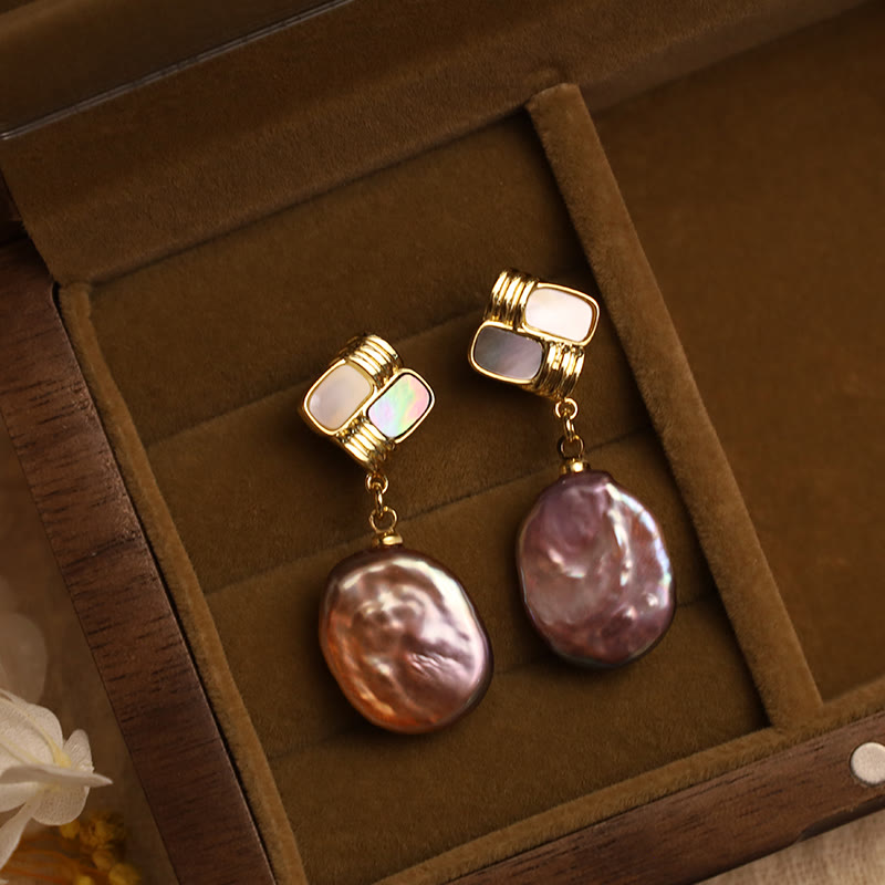 925 Sterling Silver Posts Copper Plated Gold Natural Baroque Pearl Healing Drop Earrings - Image 5