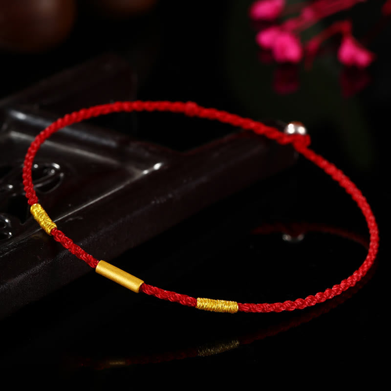 999 Gold Bead Handmade Four Thread Wishful Knots Braided Protection Bracelet - Image 4