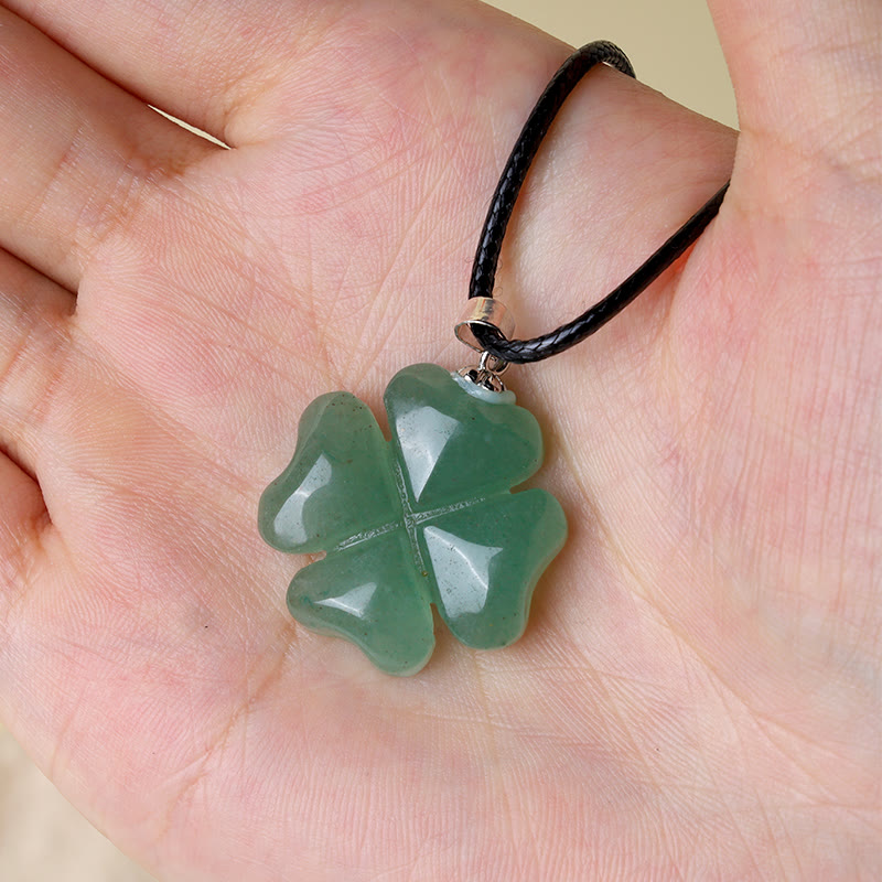 925 Sterling Silver Green Aventurine Four Leaf Clover Luck Leather Rope Necklace Pendant - Image 5