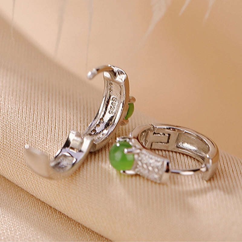 925 Sterling Silver Round Cyan Jade Success Stud Earrings - Image 5