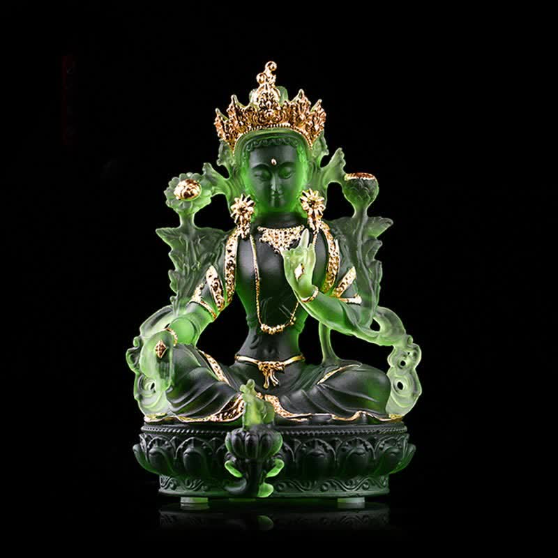 Bodhisattva Green Tara Handmade Liuli Crystal Art Piece Protection Home Office Statue Decoration - Image 5