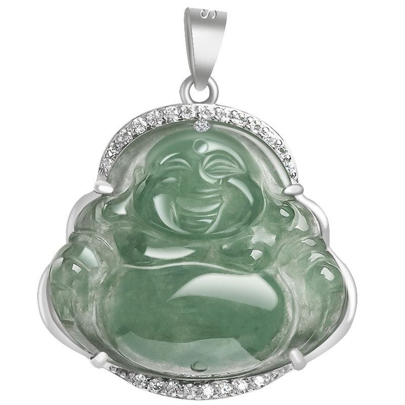 925 Sterling Silver Laughing Buddha Natural Jade Luck Prosperity Necklace Chain Pendant - Image 7