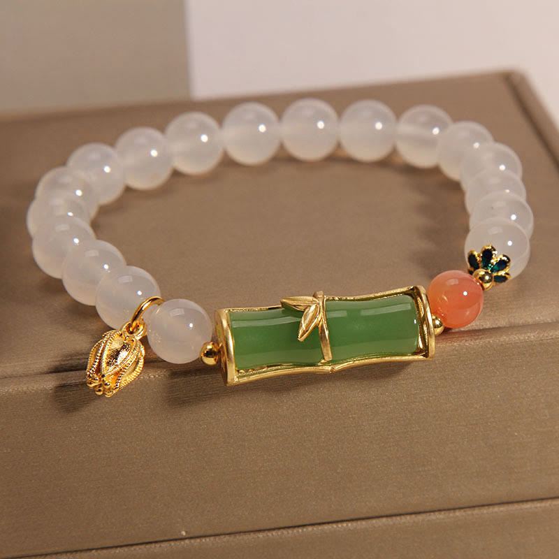 Natural White Agate Jadeite Bamboo Beads Positivity Bracelet