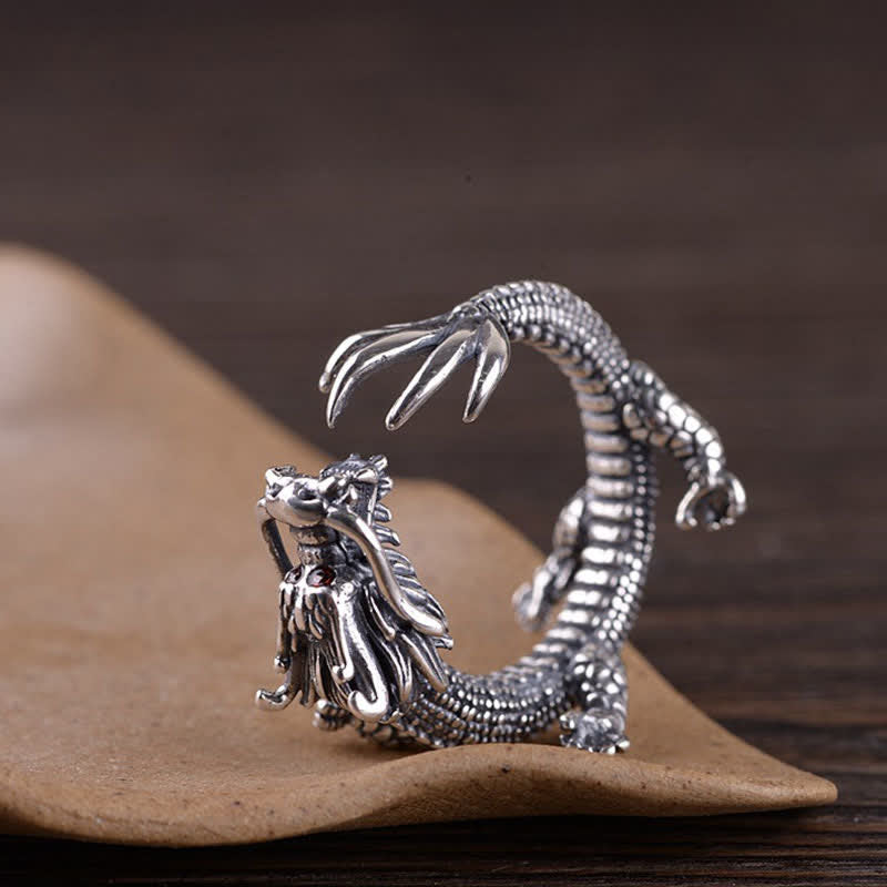 925 Sterling Silver Dragon Luck Protection Ring - Image 7