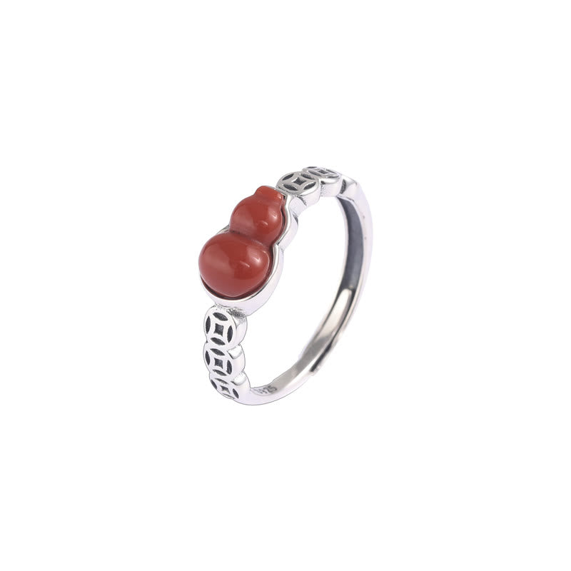 925 Sterling Silver Red Agate Gourd Copper Coin Self-acceptance Ring - Image 5