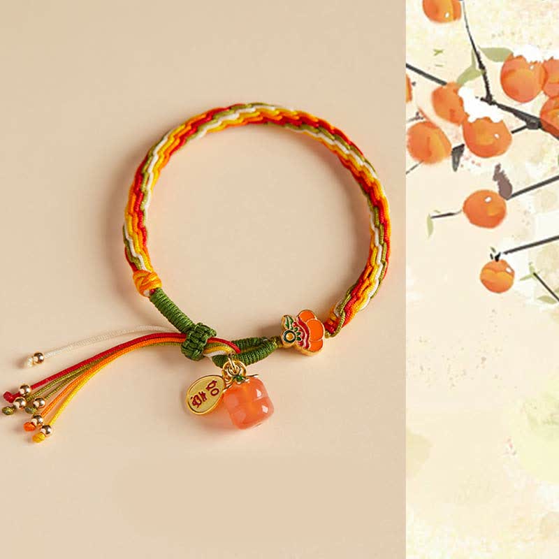 Persimmon Red Agate Strength Reincarnation Knot Braid String Bracelet
