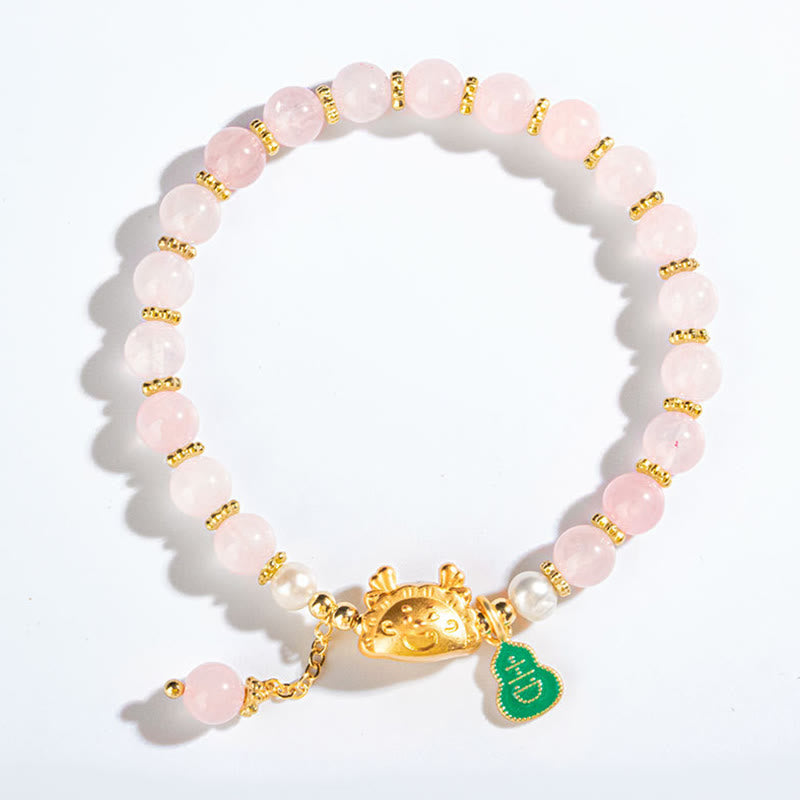 Year Of The Dragon Natural Red Agate Pink Crystal Black Onyx Dumpling Luck Fu Character Bracelet - Image 9